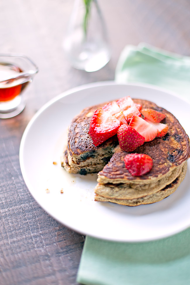 The best coconut flour pancakes - tender, fluffy, gluten-free pancakes packed with blueberries!