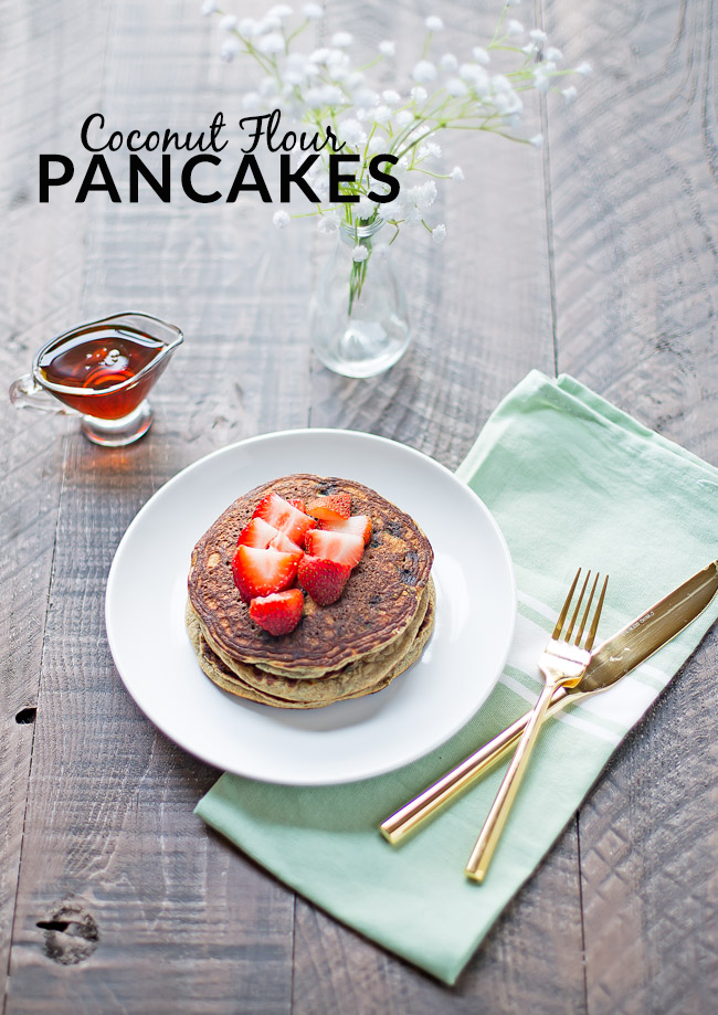 The best coconut flour pancakes - tender, fluffy, gluten-free pancakes packed with blueberries!