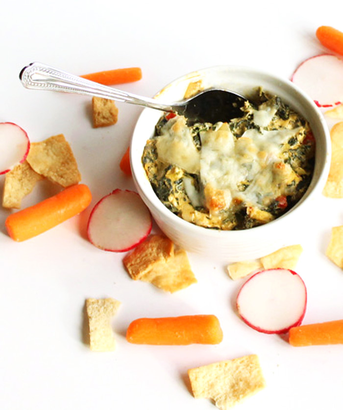 Spinach, Kale and Artichoke Dip - A lighter take on classic spinach and artichoke dip with a Greek Yogurt Base. | thebalancedberry.com