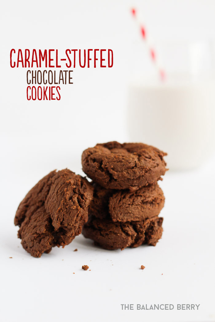 Gluten-Free chocolate cookies stuffed with caramel | thebalancedberry.com