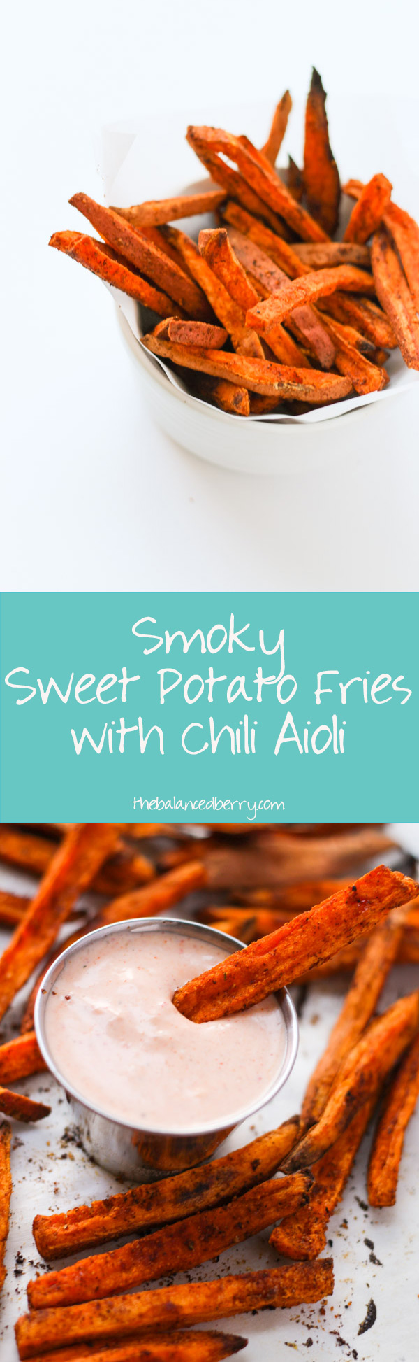 Crispy baked sweet potato fries with vegan chili aiolo via thebalancedberry.com