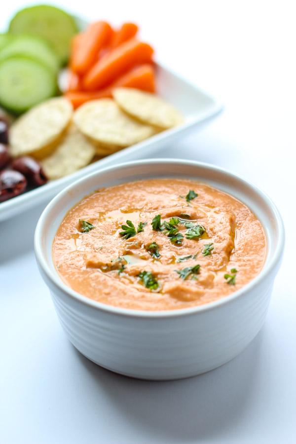 The Best Roasted Red Pepper Hummus via thebalancedberry.com