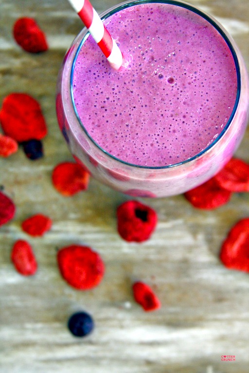 Berry Cheesecake Protein Smoothie by Cotter Crunch | Summer Smoothie Roundup via thebalancedberry.com
