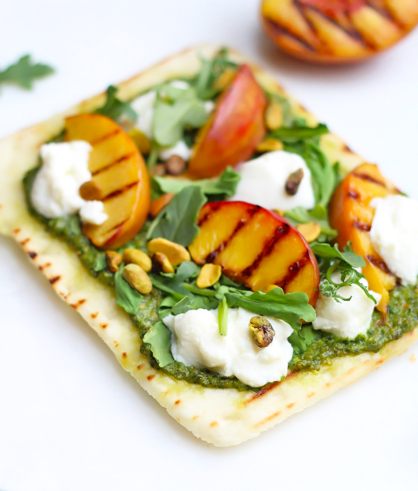 Grilled Peach Flatbread with Ricotta and Arugula - must try!