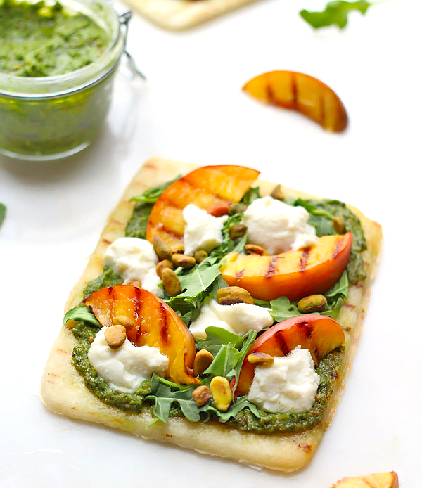 Grilled Peach Flatbread with Ricotta and Arugula - must try!