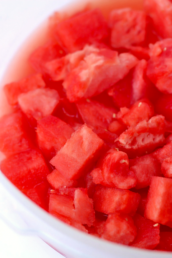 This simple watermelon salad is absolutely delicious, and only requires 5 ingredients. Perfect for any summer BBQ!