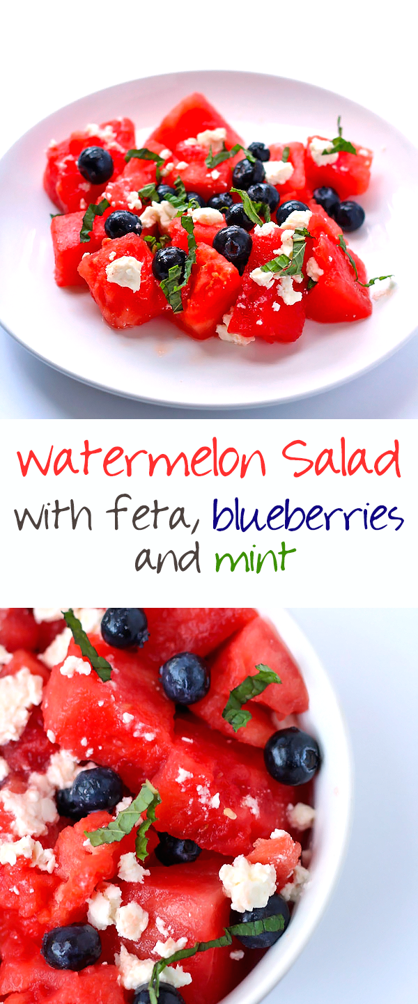 This simple watermelon salad is absolutely delicious, and only requires 5 ingredients. Perfect for any summer BBQ!