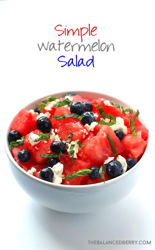 This simple watermelon salad is absolutely delicious, and only requires 5 ingredients. Perfect for any summer BBQ!