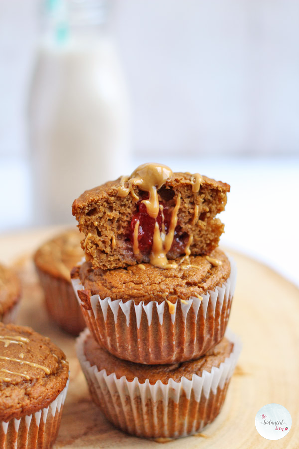 Grain-free Peanut Butter and Jelly Muffins. Gluten Free and packed with protein!