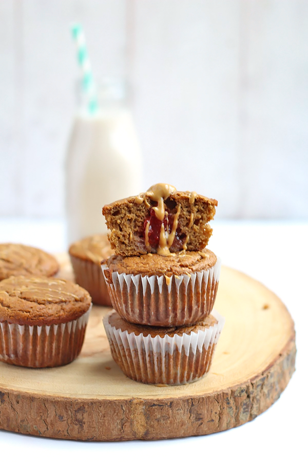 Grain-free Peanut Butter and Jelly Muffins. Gluten Free and packed with protein!