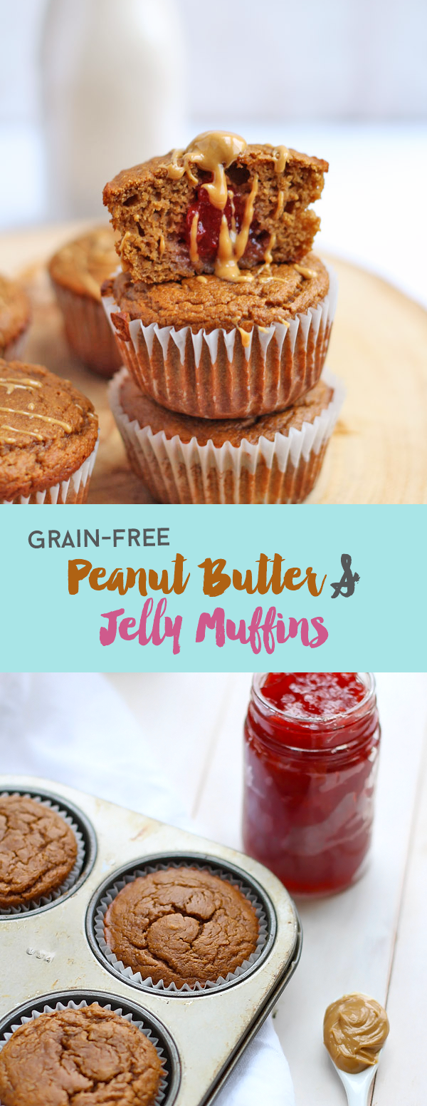 Grain-free Peanut Butter and Jelly Muffins. Gluten Free and packed with protein!