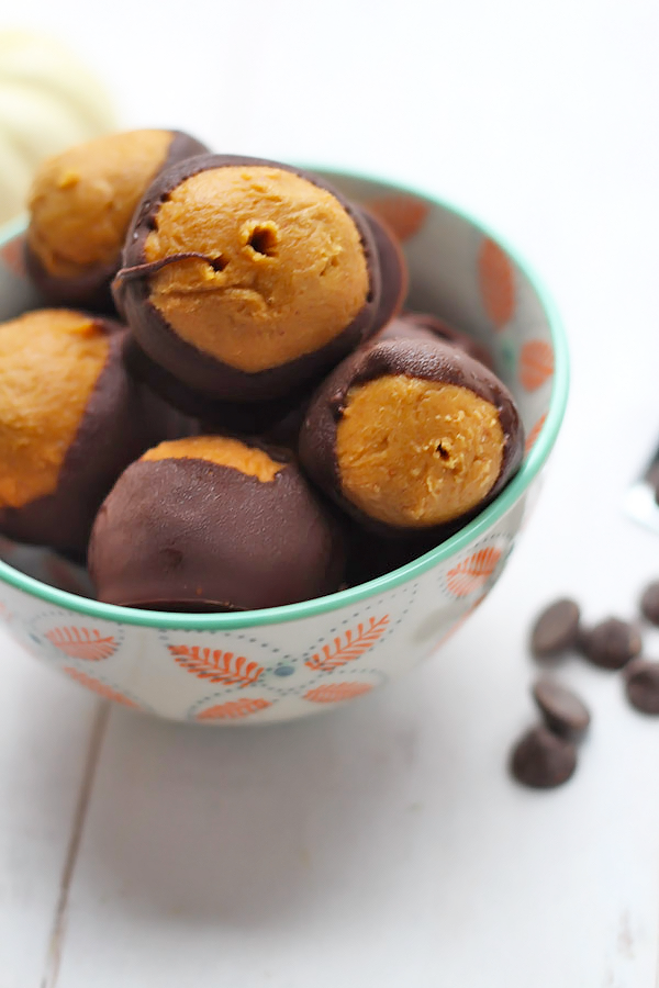 Healthy Pumpkin Buckeyes - a lighter fall-inspired take on the classic treat!