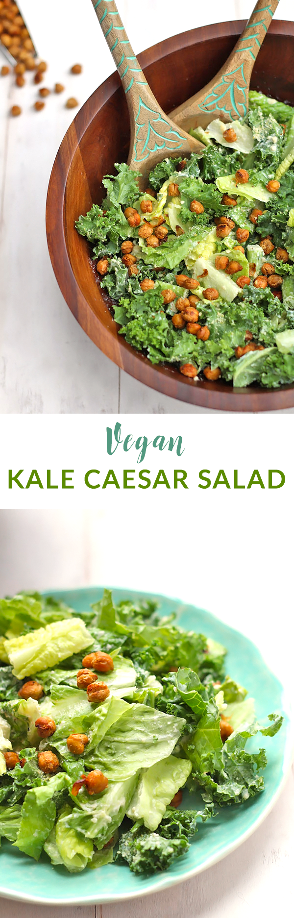 Creamy Kale Vegan Caesar Salad - fresh caesar salad with an AMAZING creamy dairy-free dressing and crispy chickpea croutons!