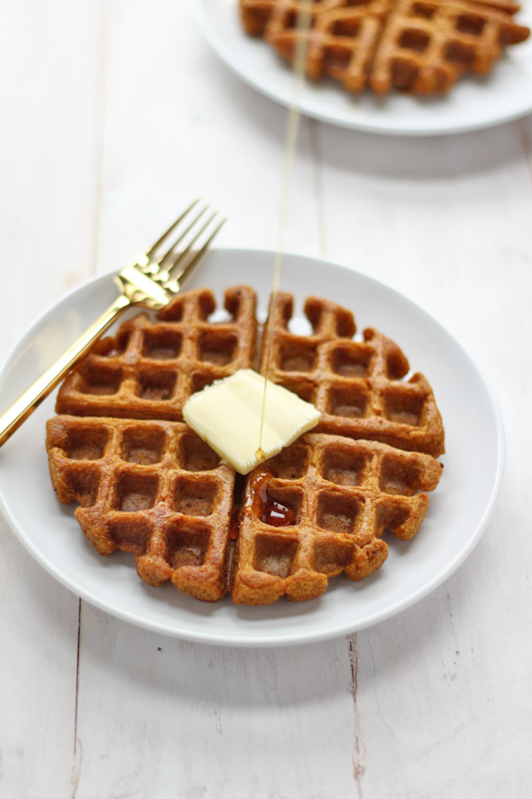 AMAZING 1-bowl gluten-free Pumpkin Cornbread Waffles.