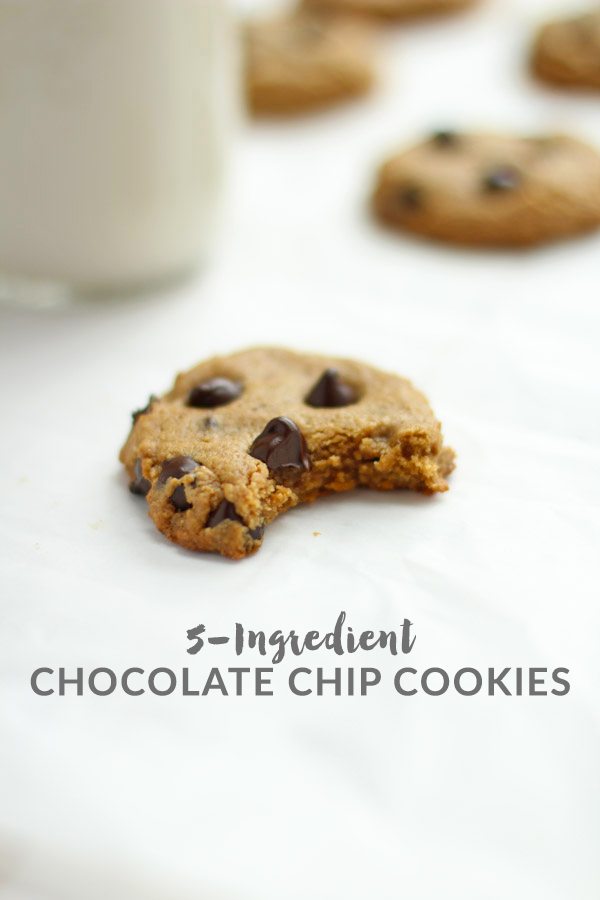 5 Ingredient Chocolate Chip Cookies - flourless, grain-free, gluten free and the perfect addition to your holiday baking!