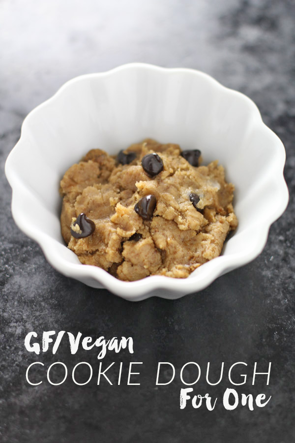 Single serving chocolate chip cookie dough made from ingredients you already have on hand! No beans or food processor required. Gluten Free + Vegan