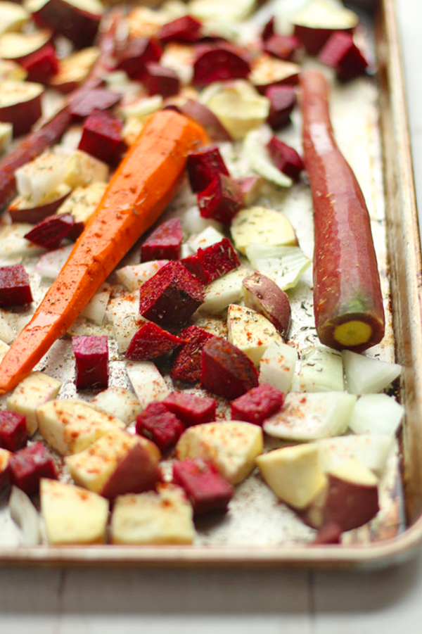 AMAZING Roasted Root Veggies with dairy-free green goddess dip!