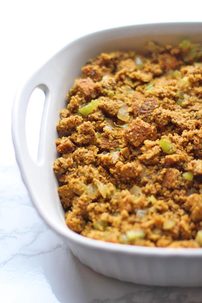 Easy gluten-free cornbread stuffing. The perfect addition to your holiday table!