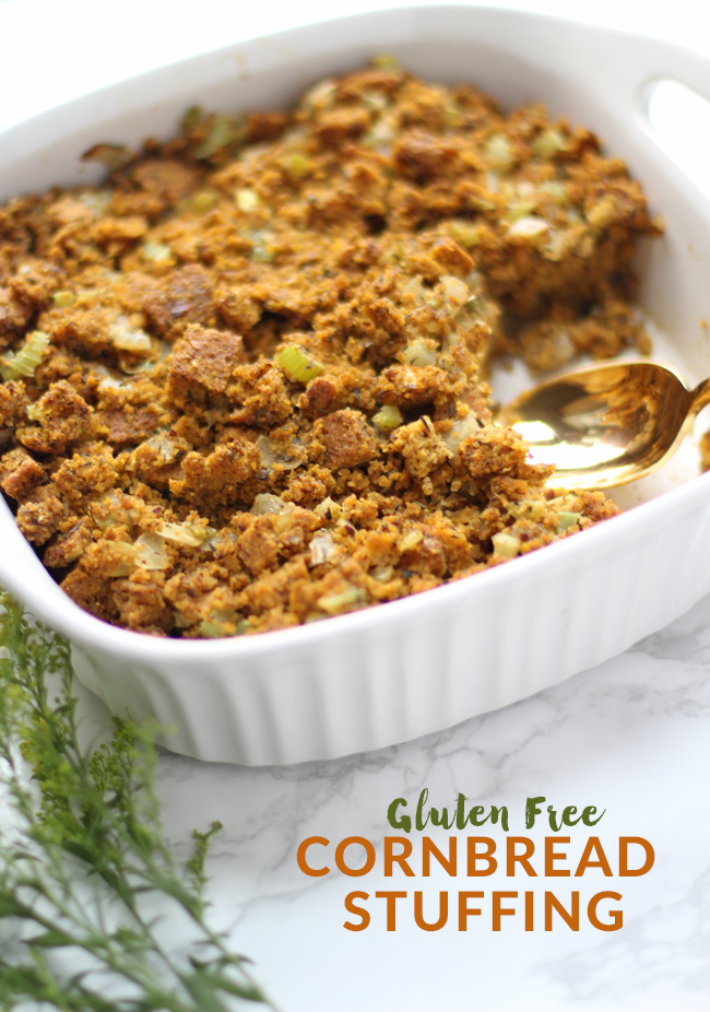 Easy gluten-free cornbread stuffing. The perfect addition to your holiday table!