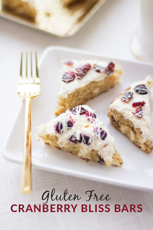 AMAZING gluten-free cranberry bliss bars. Delicious flourless cranberry bliss bars that are easy to make!