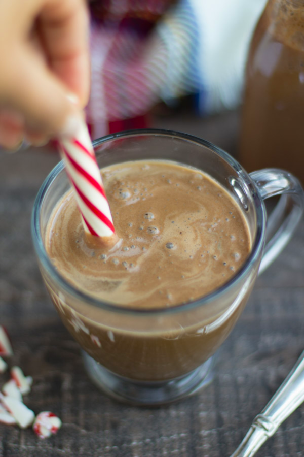Healthy peppermint mocha recipe made with just a few simple ingredients! Dairy free and paleo-friendly.