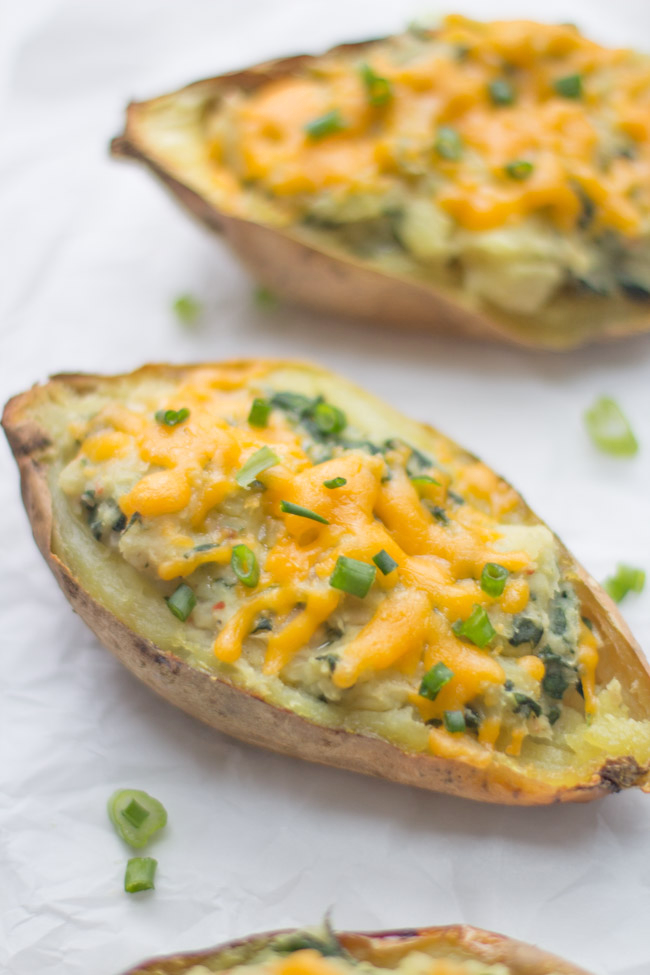 Whip up these healthy loaded sweet potato skins for a satisfying game-day snack!