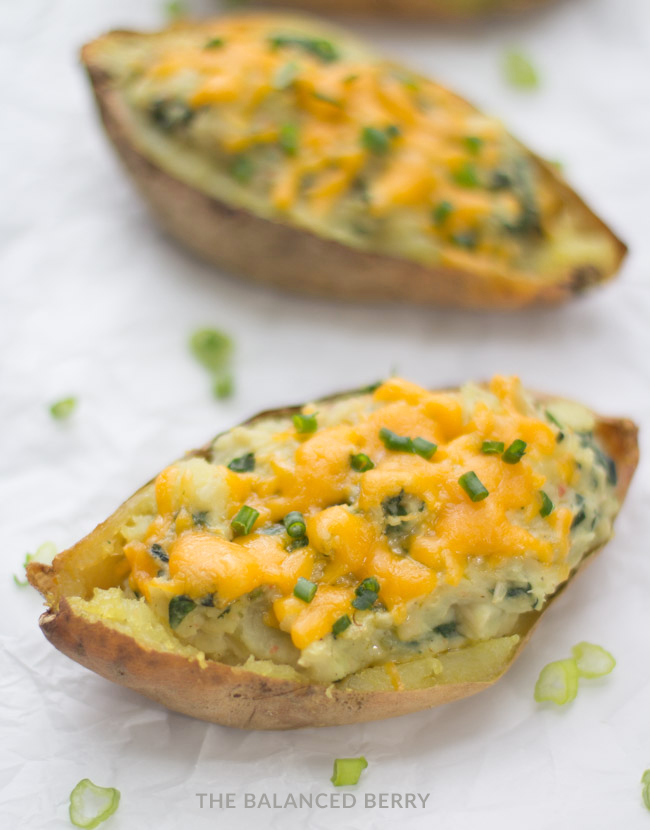 Whip up these healthy loaded sweet potato skins for a satisfying game-day snack!