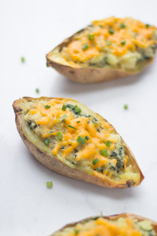Whip up these healthy loaded sweet potato skins for a satisfying game-day snack!