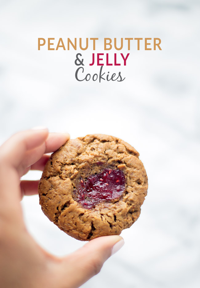 Gluten free peanut butter cookies with a kiss of jam right in the middle. Only requires six ingredients, and comes together in one bowl!