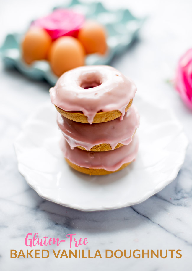 These gluten free vanilla doughnuts are baked, not fried. They're soft, fluffy and super easy to make. You would never guess they are dairy and gluten free!