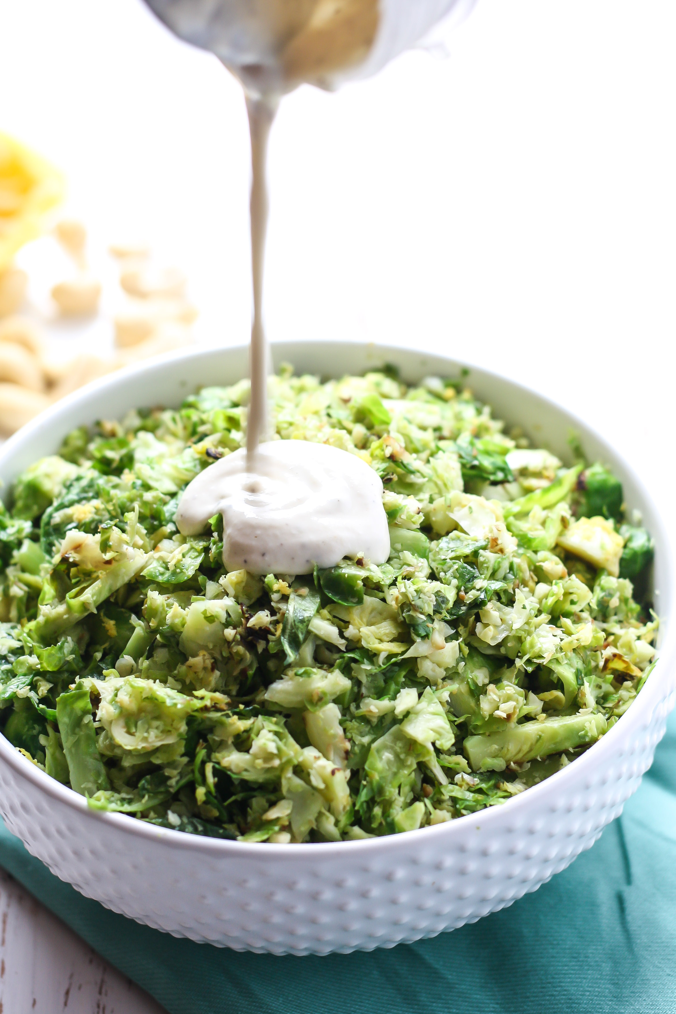 These Stovetop Shredded Brussels Sprouts with Lemon Pepper Cashew Dressing are an easy, flavorful side dish to add to your brunch menu. The homemade, vegan-friendly dressing takes these brussels sprouts to a whole new level!