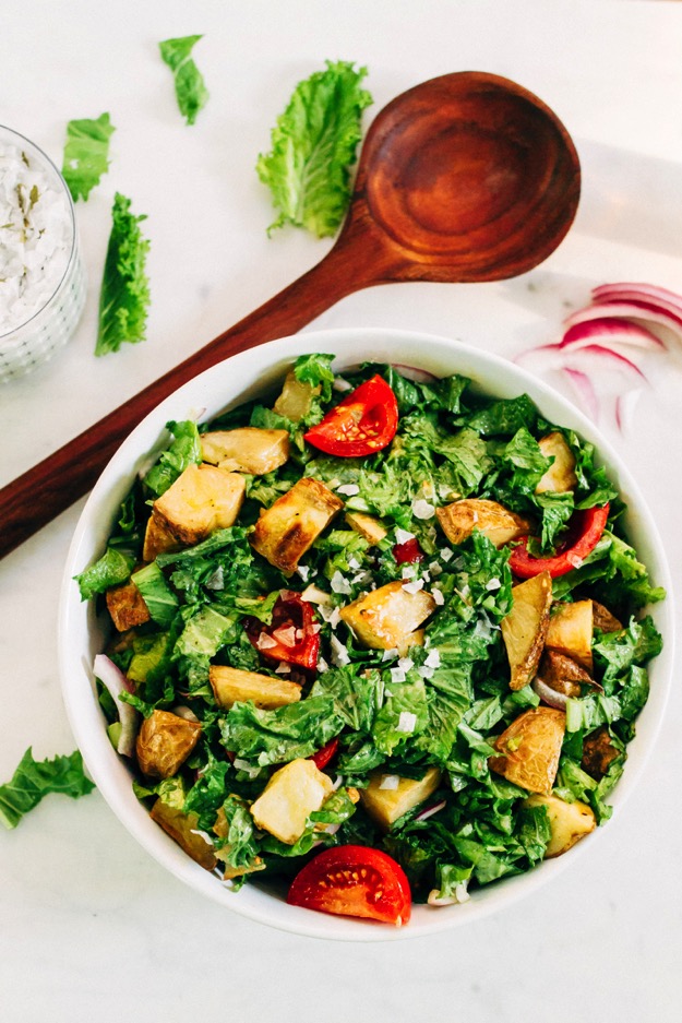 Mustard Greens Salad with Roasted Potatoes and Tomatoes by Eating Bird Food