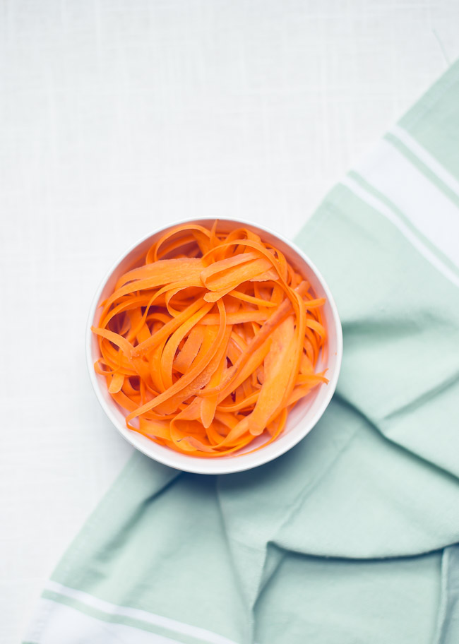 Simple carrot noodles with peanut sauce - a quick, easy meal that can be customized for any dietary preference. No spiralizer required!