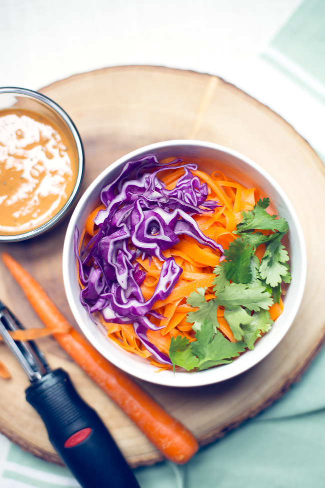 Simple carrot noodles with peanut sauce - a quick, easy meal that can be customized for any dietary preference. No spiralizer required!