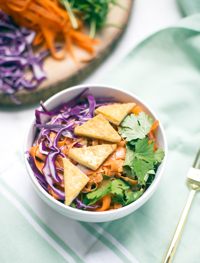 Simple carrot noodles with peanut sauce - a quick, easy meal that can be customized for any dietary preference. No spiralizer required!