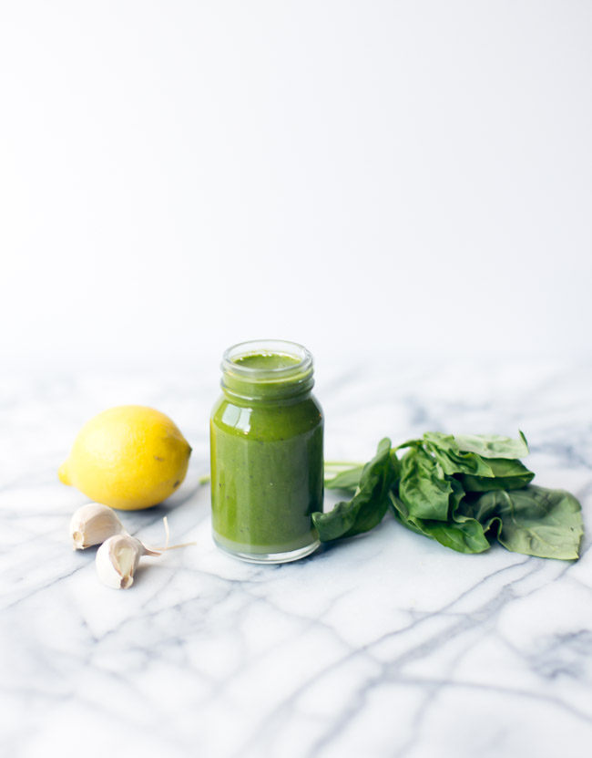 Healthy Garlic Basil Dressing - Like a light, delicious pesto for your salad!