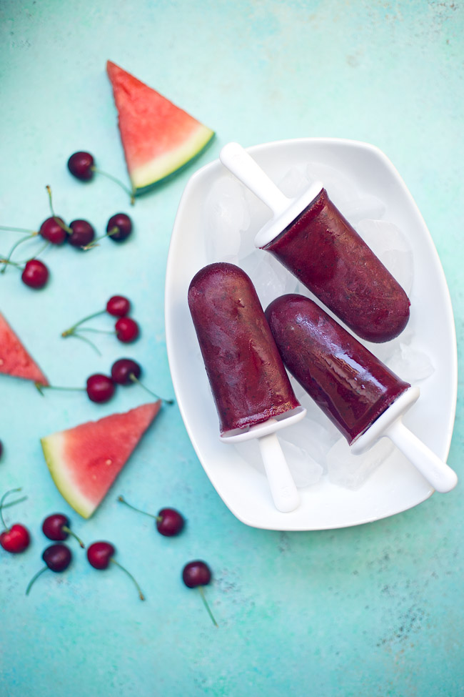 Watermelon Cherry Popsicles - only four ingredients for a delicious summer treat!