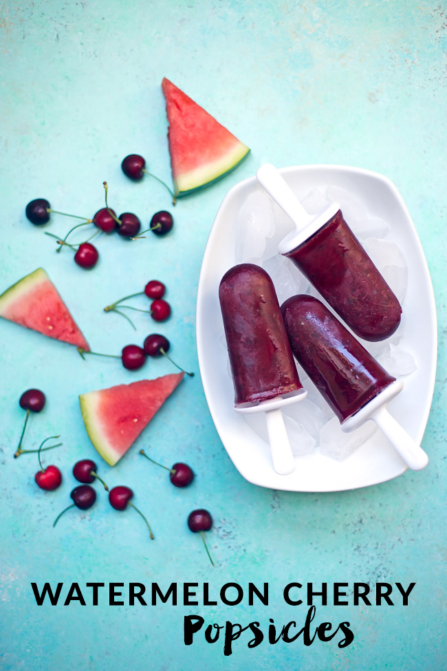 Watermelon Cherry Popsicles - only four ingredients for a delicious summer treat!