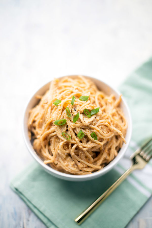 This lightened up buffalo chicken pasta makes the perfect comforting weeknight dinner. It is even gluten free and dairy free!