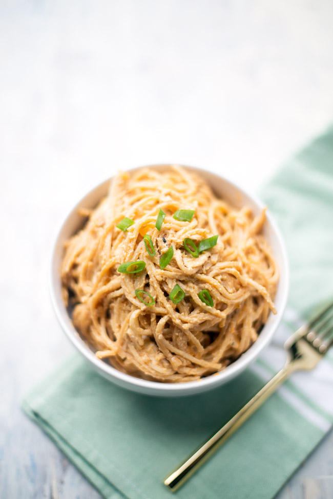 This lightened up buffalo chicken pasta makes the perfect comforting weeknight dinner. It is even gluten free and dairy free!