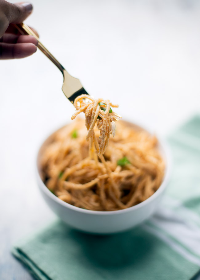 This lightened up buffalo chicken pasta makes the perfect comforting weeknight dinner. It is even gluten free and dairy free!