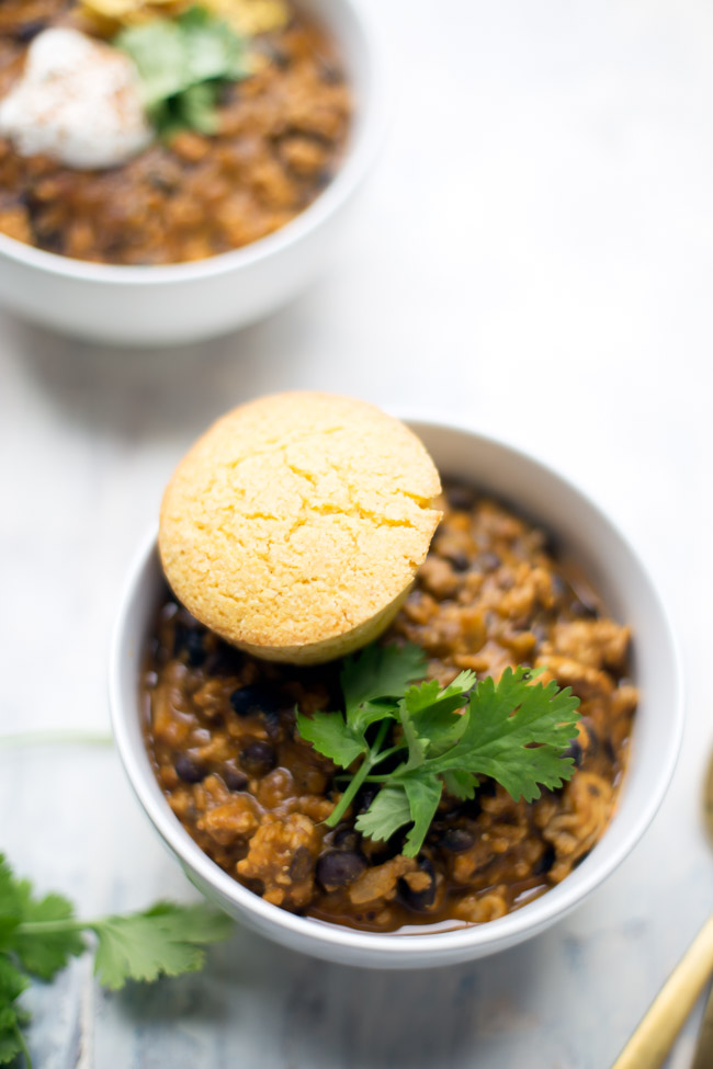 This chicken pumpkin chili is hearty, comforting and made with clean ingredients. Bonus: it only takes about 30 minutes to prepare and is perfect for meal prep!