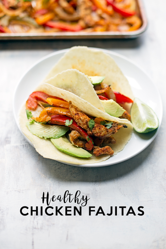 These healthy sheet pan chicken fajitas are made with simple, clean ingredients and come together on one pan. They are easy to make, and are perfect for feeding a crowd!