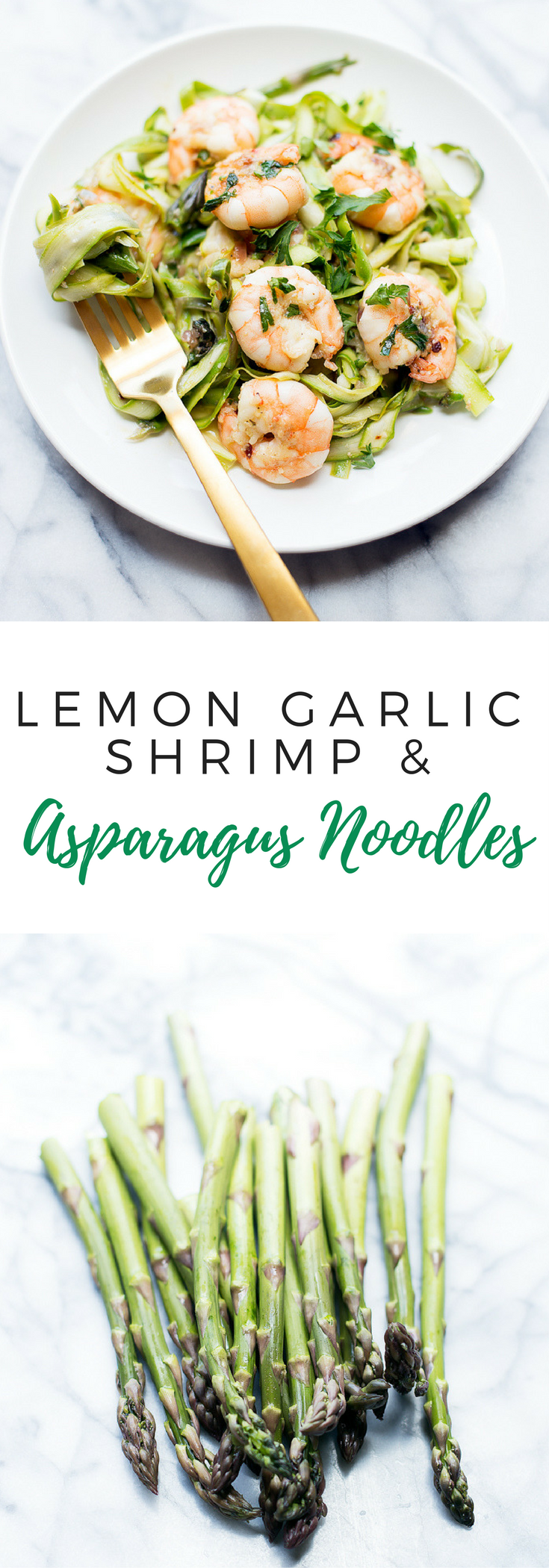 This lemon garlic shrimp with asparagus noodles is the perfect light summer dinner that is easy to make and comes together in minutes!