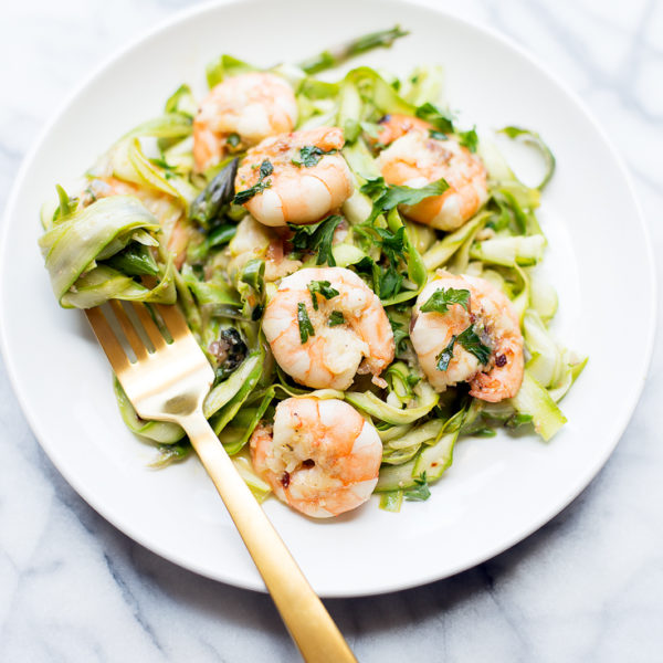 Lemon Garlic Shrimp with Asparagus Noodles