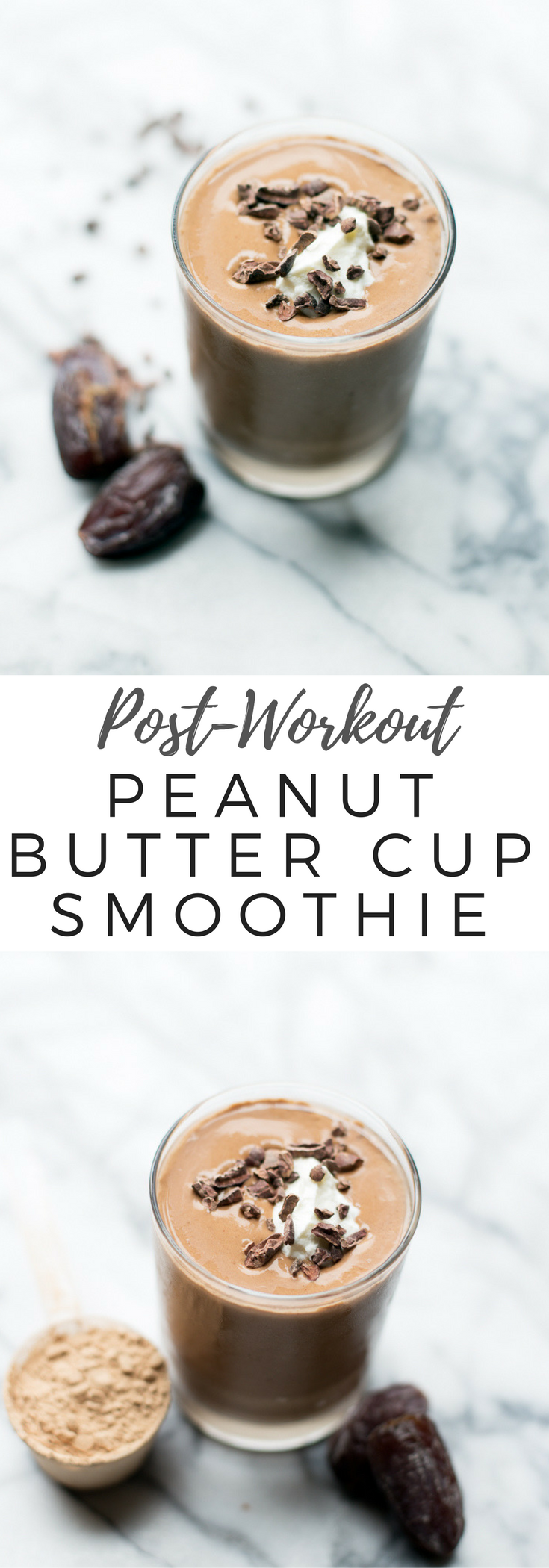 This Peanut Butter Cup Smoothie is packed with protein and healthy carbohydrates, making it the perfect post-workout treat!