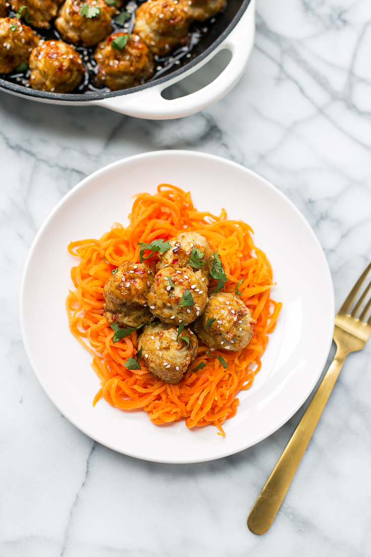 These Paleo Teriyaki Chicken Meatballs are bursting with flavor and are delicious served over carrot noodles. They make the perfect easy weeknight real food dinner.