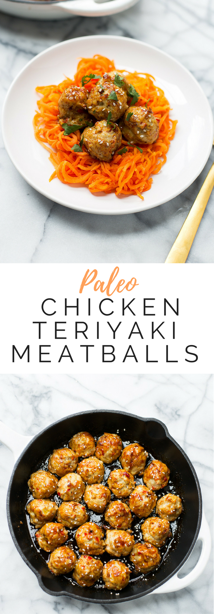 These Paleo Teriyaki Chicken Meatballs are bursting with flavor and are delicious served over carrot noodles. They make the perfect easy weeknight real food dinner.