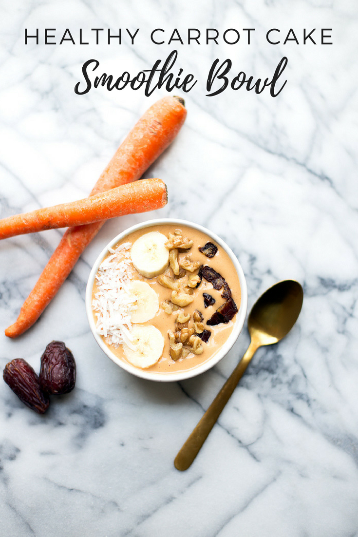 This Healthy Carrot Cake Smoothie Bowl is like having carrot cake for breakfast! It is absolutely delicious and even has two servings of veggies!