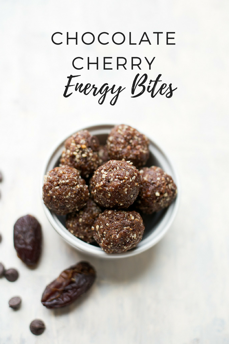 These Chocolate Cherry Energy Bites are tart, sweet, and the perfect treat to fuel your next workout.